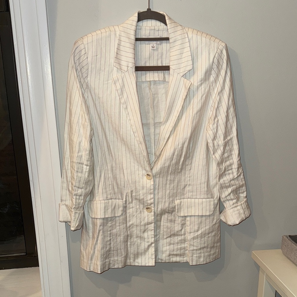 Evereve Cream Pinstripe Blazer